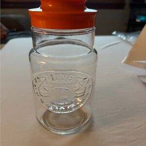 Vintage Anchor Hocking 1976 Liberty Bell  Glass Jar with Orange Lid
